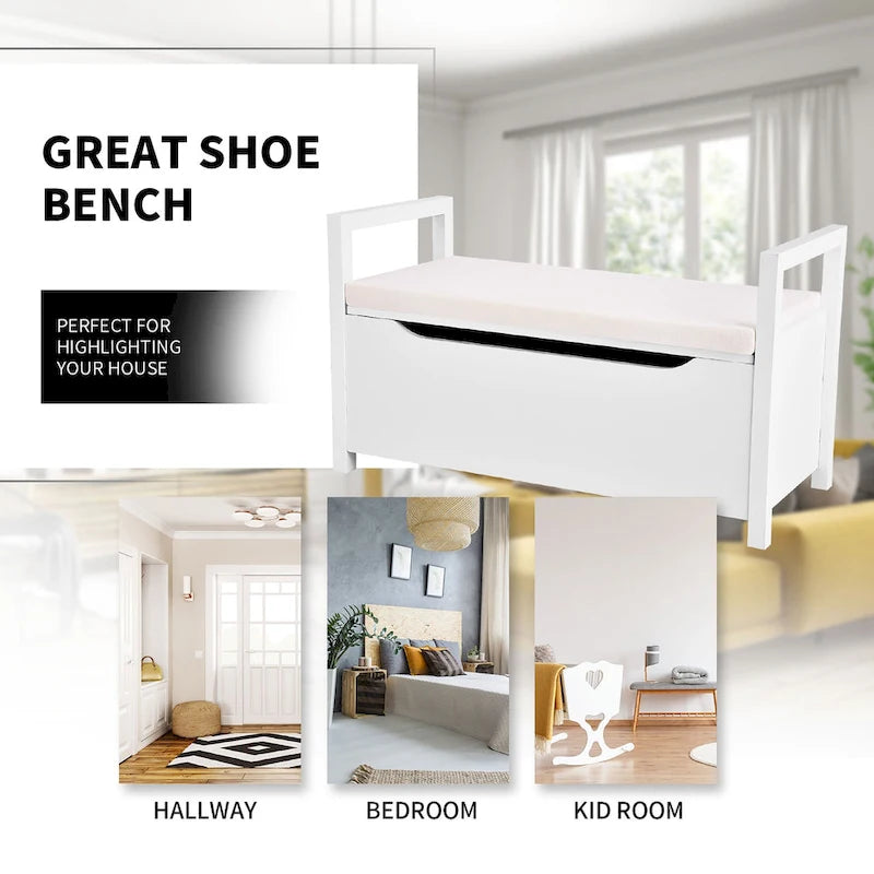 Banc de rangement à chaussures en bois pour entrée, chambre et salon
