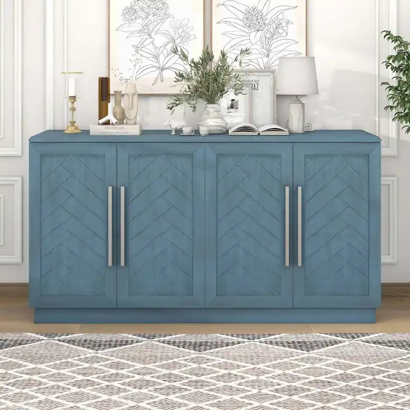 Buffet 4 Portes, Grand Espace de Rangement avec Étagères Réglables