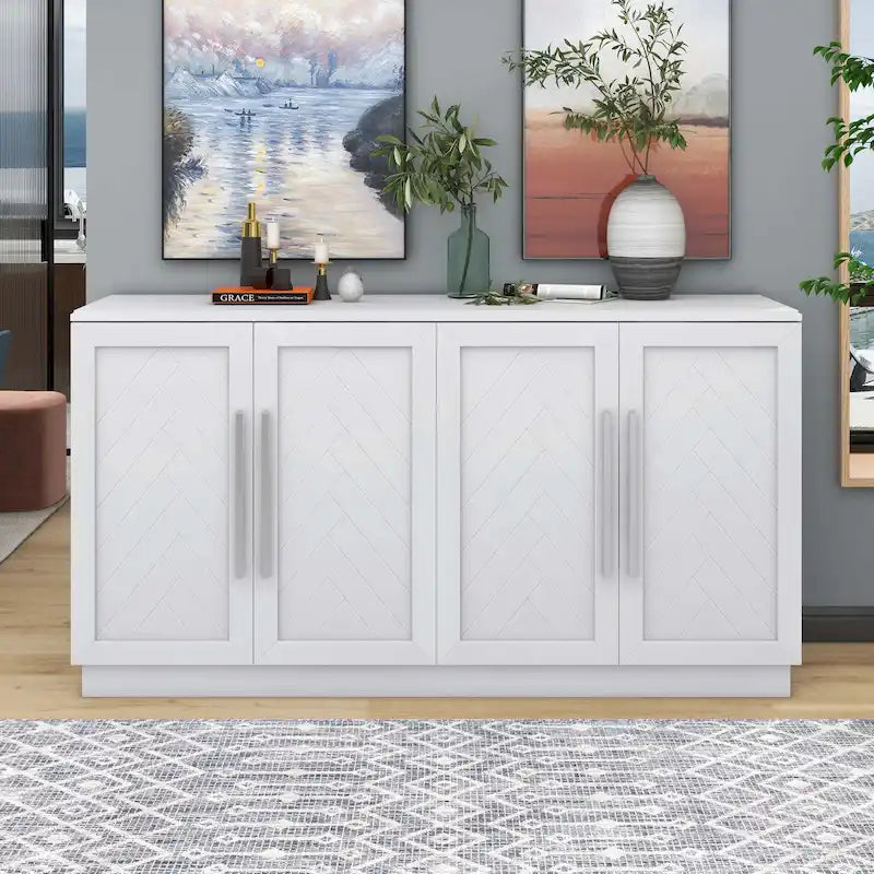 Buffet 4 Portes, Grand Espace de Rangement avec Étagères Réglables