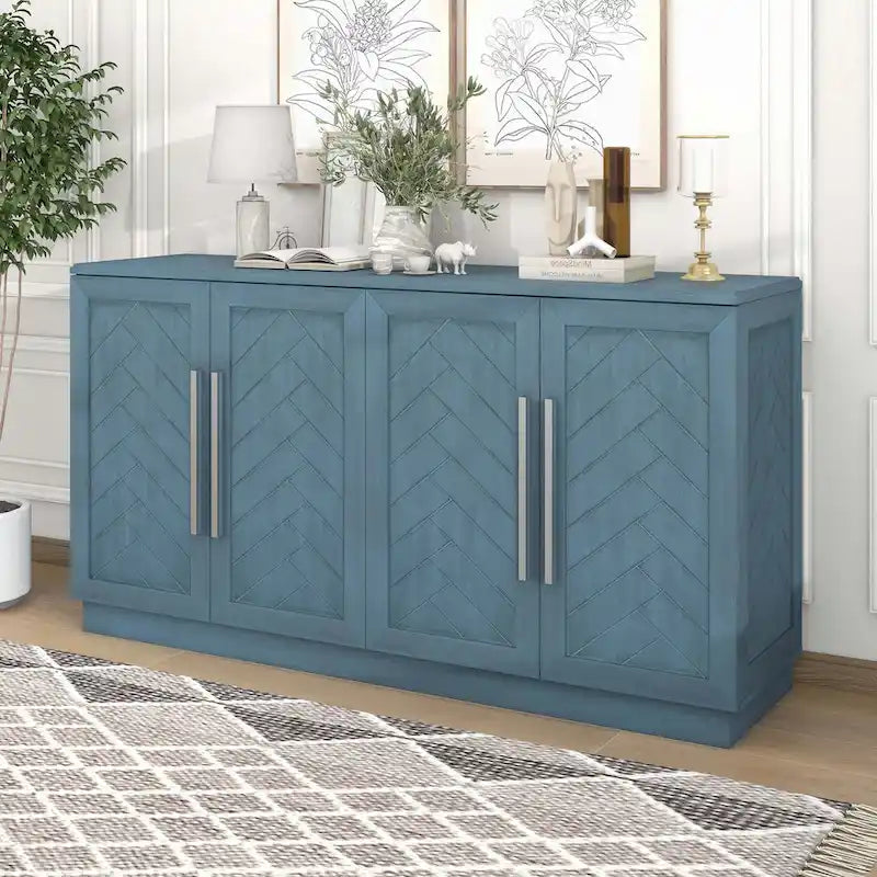 Buffet 4 Portes, Grand Espace de Rangement avec Étagères Réglables