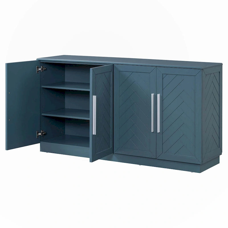 Buffet 4 Portes, Grand Espace de Rangement avec Étagères Réglables