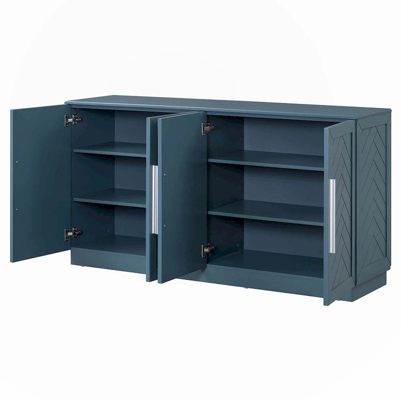 Buffet 4 Portes, Grand Espace de Rangement avec Étagères Réglables