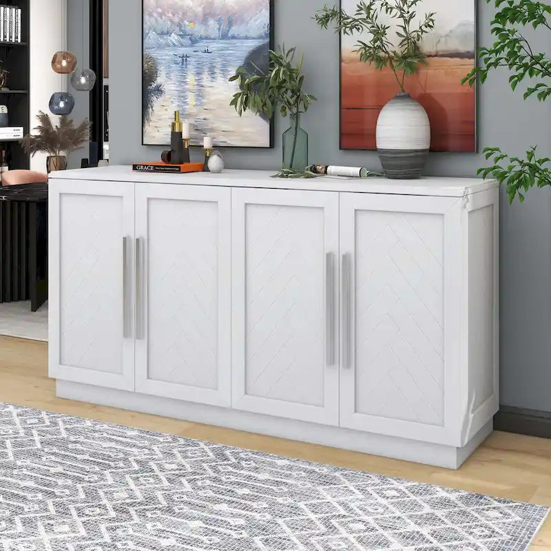 Buffet 4 Portes, Grand Espace de Rangement avec Étagères Réglables