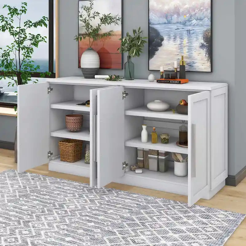 Buffet 4 Portes, Grand Espace de Rangement avec Étagères Réglables