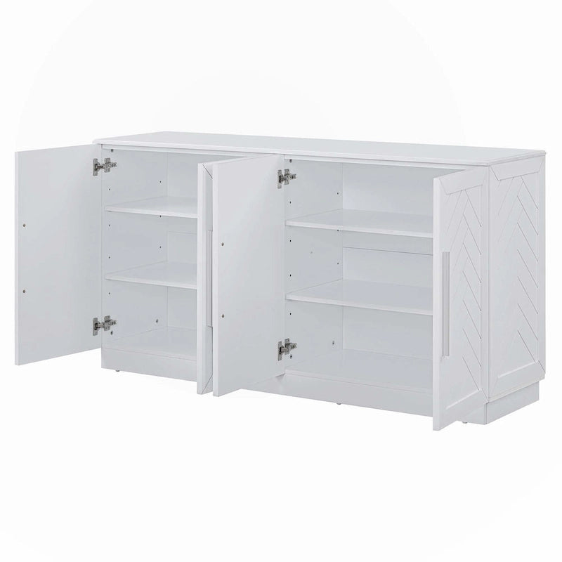 Buffet 4 Portes, Grand Espace de Rangement avec Étagères Réglables