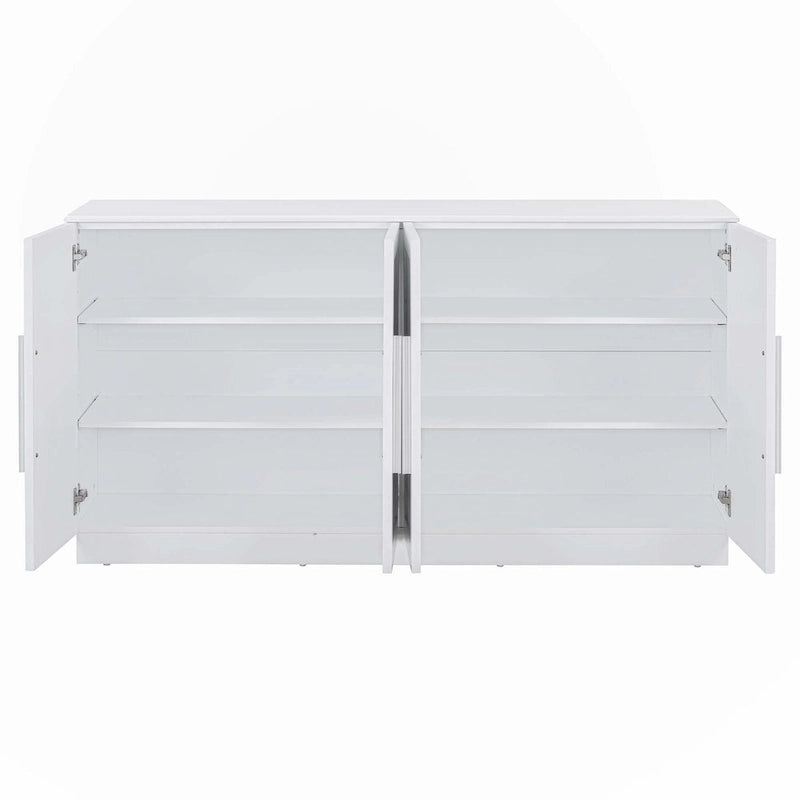 Buffet 4 Portes, Grand Espace de Rangement avec Étagères Réglables