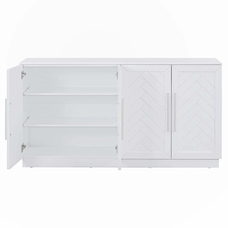 Buffet 4 Portes, Grand Espace de Rangement avec Étagères Réglables