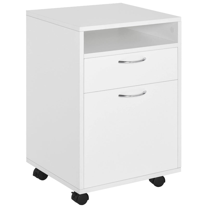 Meuble de rangement mobile avec tiroir et placard, support d'imprimante à roulettes, blanc