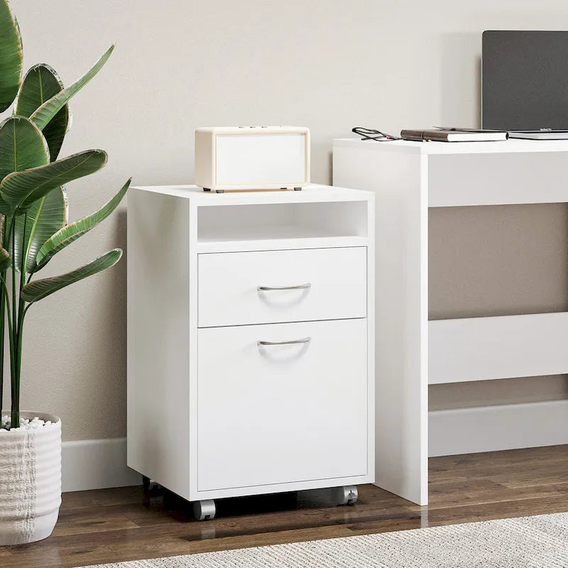 Meuble de rangement mobile avec tiroir et placard, support d'imprimante à roulettes, blanc