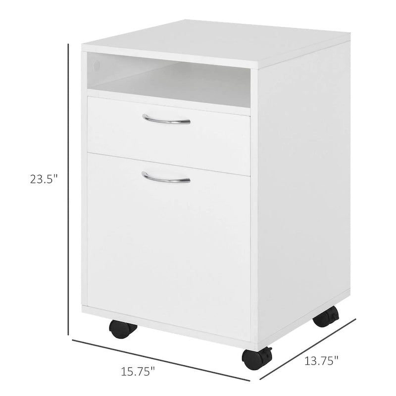 Meuble de rangement mobile avec tiroir et placard, support d'imprimante à roulettes, blanc