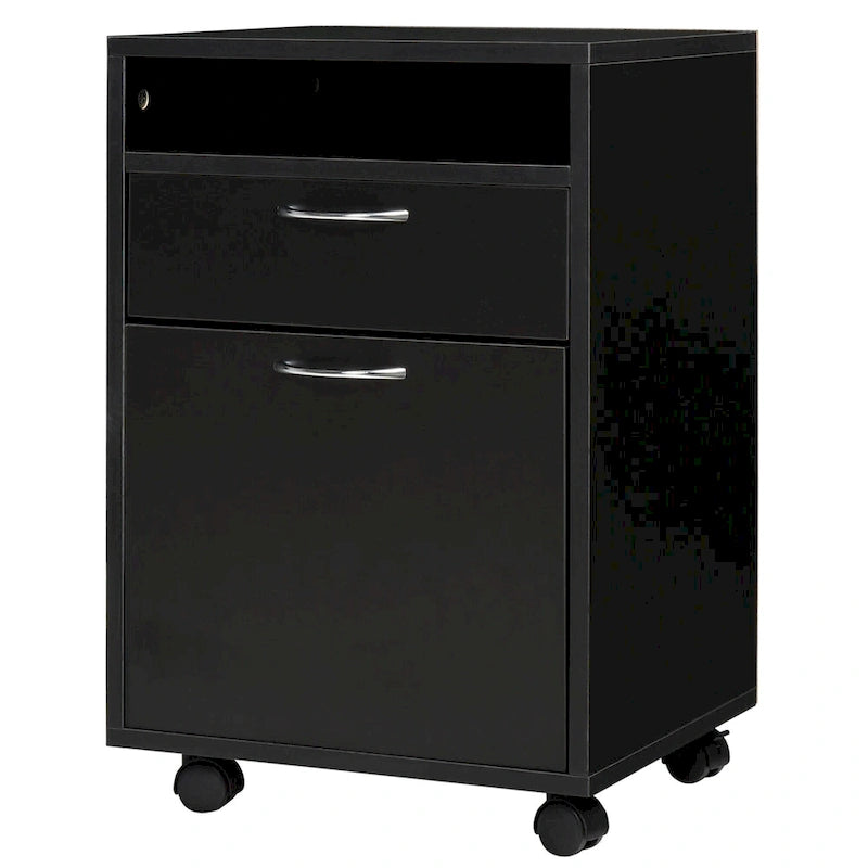 Chariot pour imprimante mobile 24 pouces avec 2 tiroirs, noir