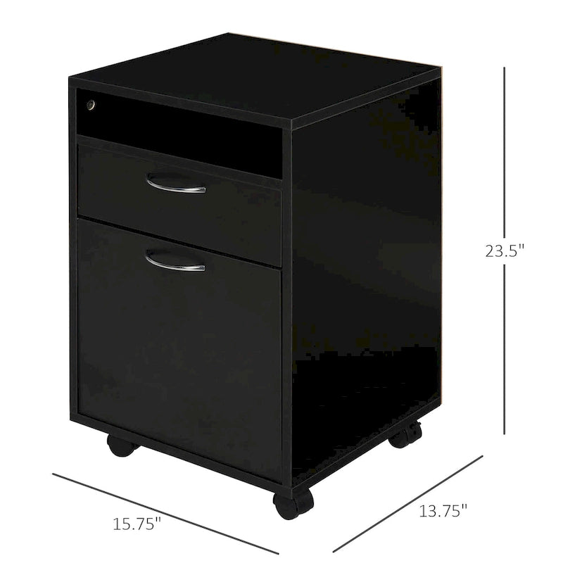 Chariot pour imprimante mobile 24 pouces avec 2 tiroirs, noir