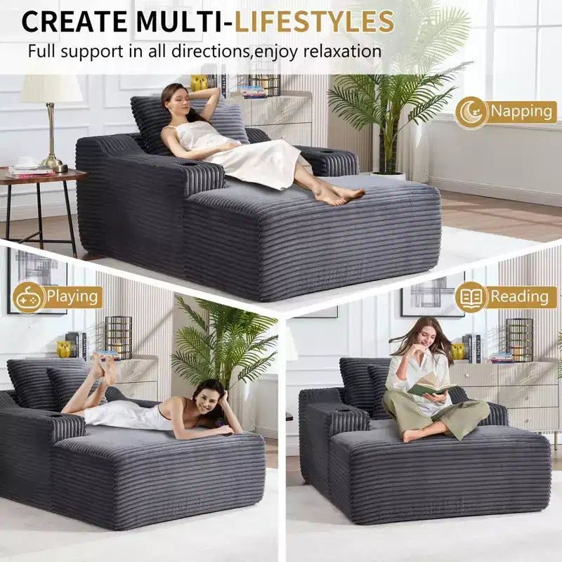 Chaise longue de 170 cm, canapé-lit intérieur avec 2 oreillers, canapé simple sans armature pour salon, aucun assemblage requis