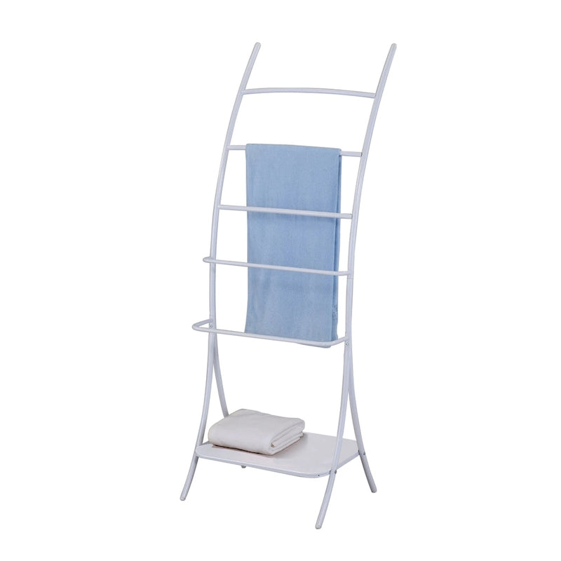 Étagère à serviettes autoportante à 5 niveaux en métal avec étagère de rangement, blanche