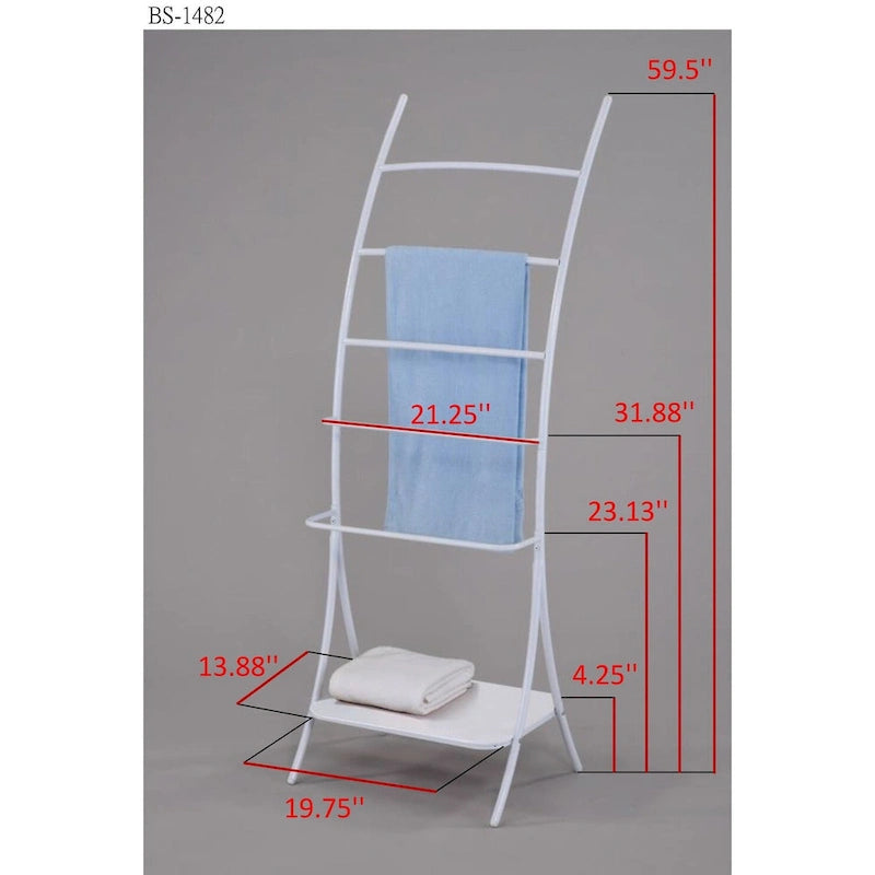Étagère à serviettes autoportante à 5 niveaux en métal avec étagère de rangement, blanche