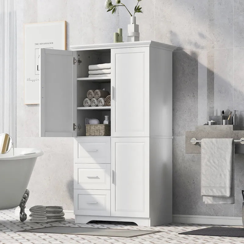 Meuble de rangement haut de salle de bain avec portes et trois tiroirs