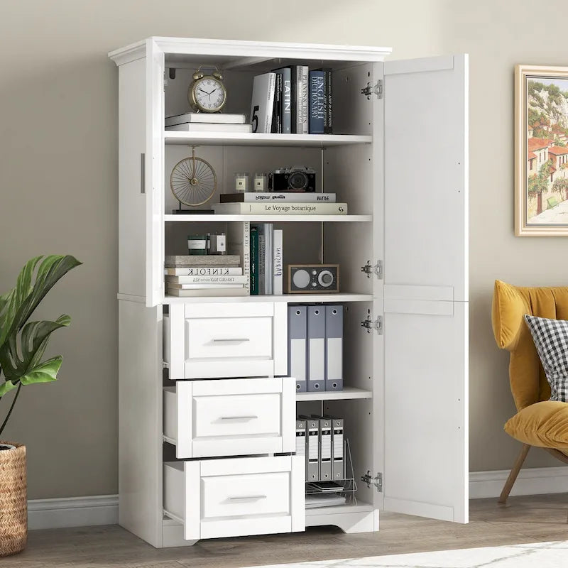 Meuble de rangement haut de salle de bain avec portes et trois tiroirs