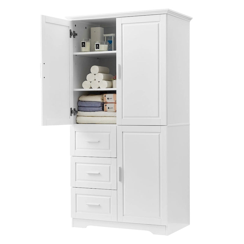 Meuble de rangement haut de salle de bain avec portes et trois tiroirs