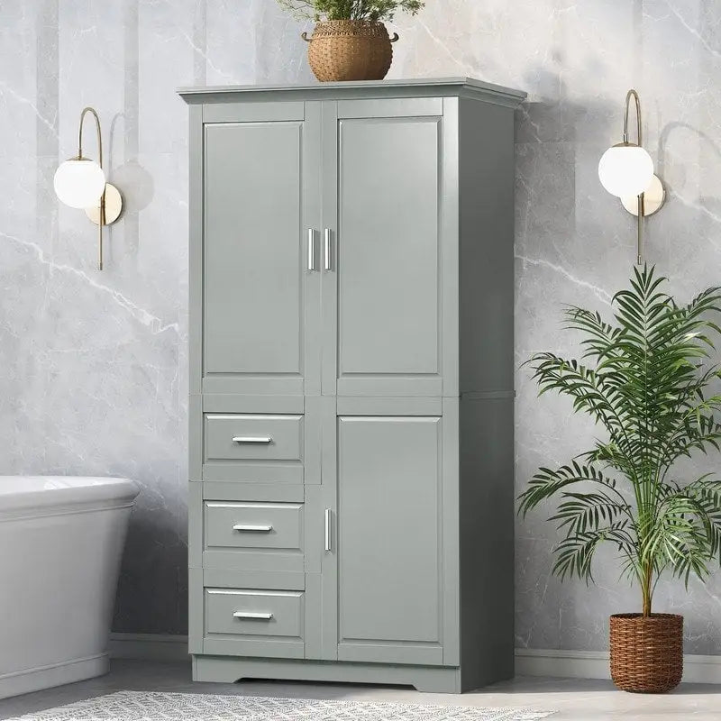 Meuble de rangement haut de salle de bain avec portes et trois tiroirs