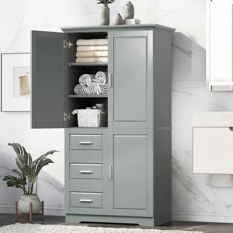 Meuble de rangement haut de salle de bain avec portes et trois tiroirs