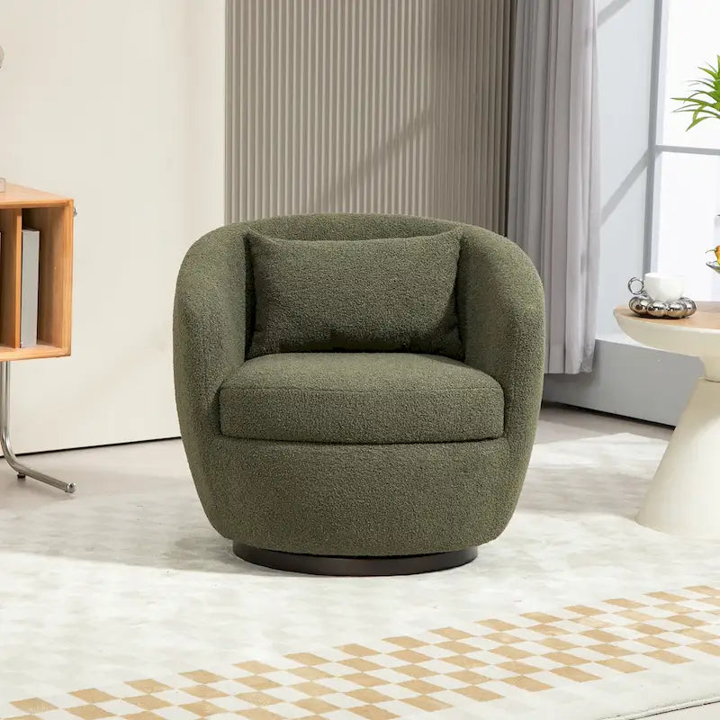 Upholstered Swivel Barrel Armchair with Storage Modern Living Room Side Chair for Bedroom/Office/Reading Spaces