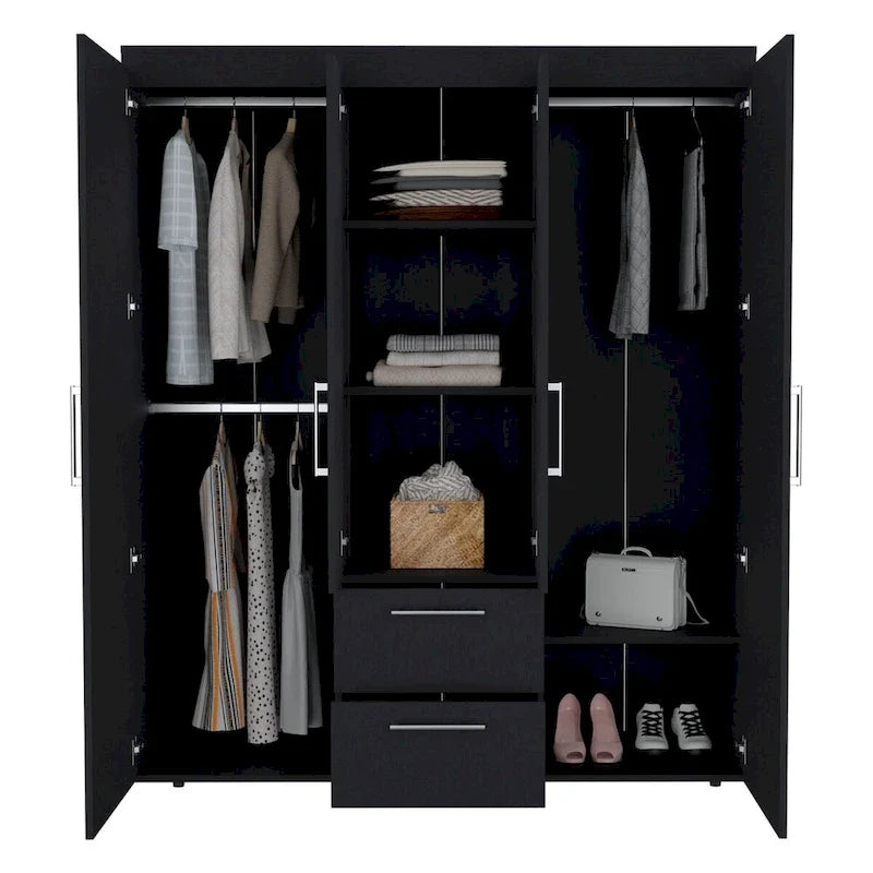 Bariloche Armoire with Hanging Rods, Shelves, 2 Drawers