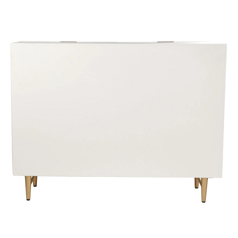 Commode d'appoint à six tiroirs avec poignées dorées, finition crème et dorée