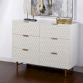 Commode d'appoint à six tiroirs avec poignées dorées, finition crème et dorée