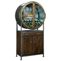 Meuble de bar et casier à vin en bois brun et métal gris