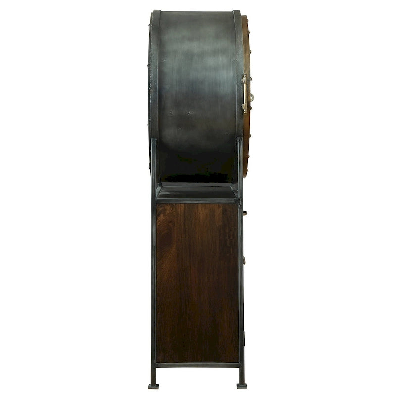 Meuble de bar et casier à vin en bois brun et métal gris