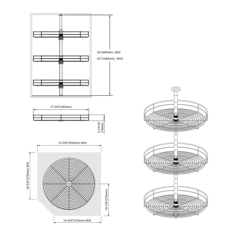 Plateau tournant 18 po de diamètre - Acier inoxydable triple niveau rotatif à 360 degrés