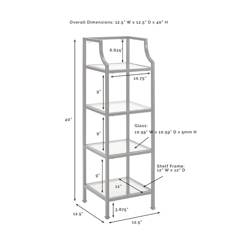 Étagère courte avec tablettes en verre trempé – 12,5 l x 12,5 P x 40 H