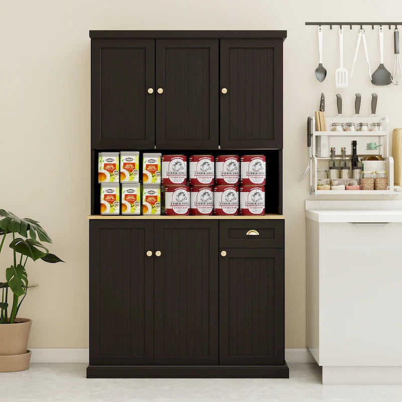 Buffet de salle à manger avec huche, Armoire de rangement de cuisine avec étagères réglables