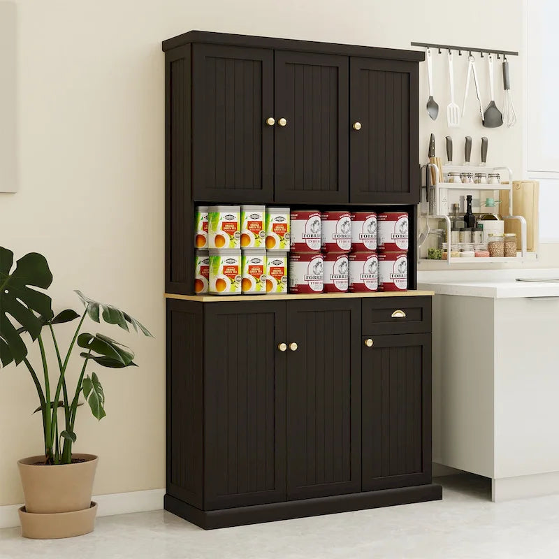 Buffet de salle à manger avec huche, Armoire de rangement de cuisine avec étagères réglables