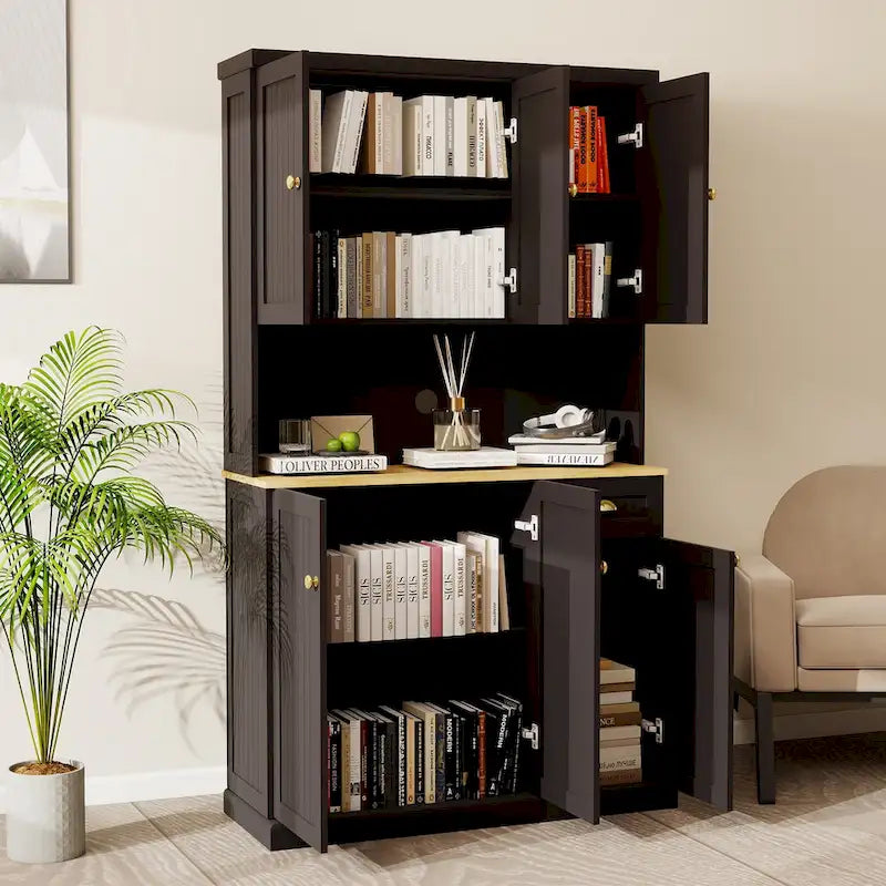Buffet de salle à manger avec huche, Armoire de rangement de cuisine avec étagères réglables