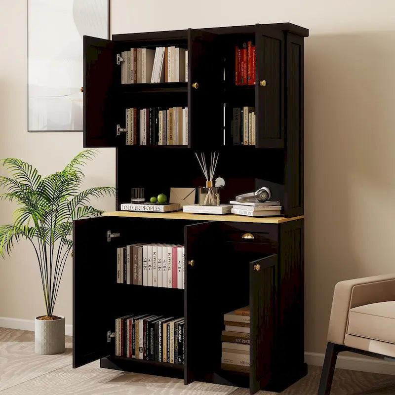 Buffet de salle à manger avec huche, Armoire de rangement de cuisine avec étagères réglables