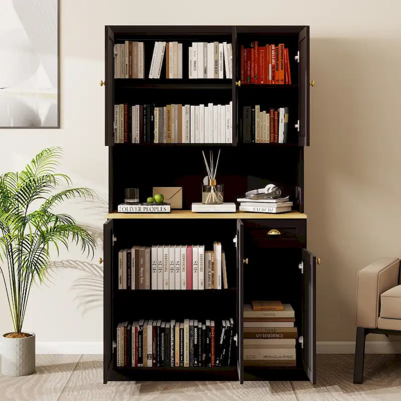 Buffet de salle à manger avec huche, Armoire de rangement de cuisine avec étagères réglables