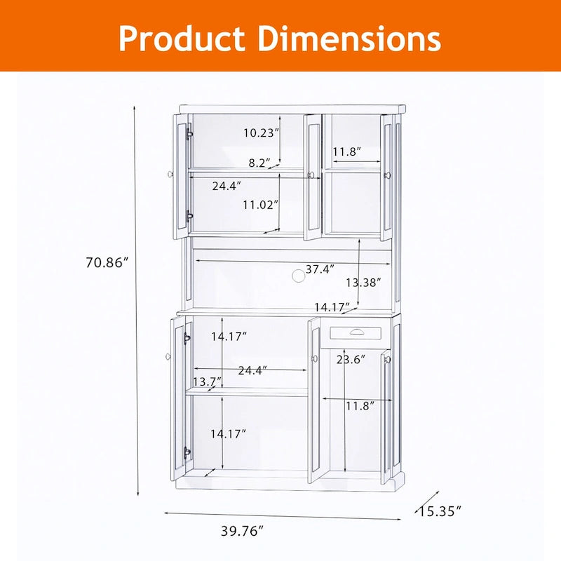 Buffet de salle à manger avec huche, Armoire de rangement de cuisine avec étagères réglables