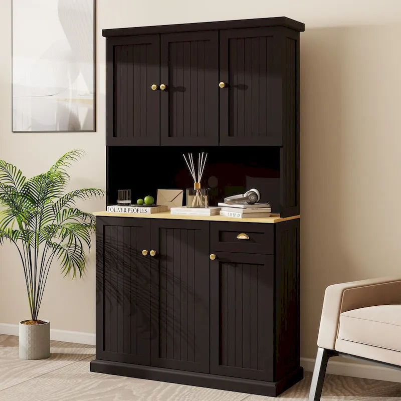 Buffet de salle à manger avec huche, Armoire de rangement de cuisine avec étagères réglables
