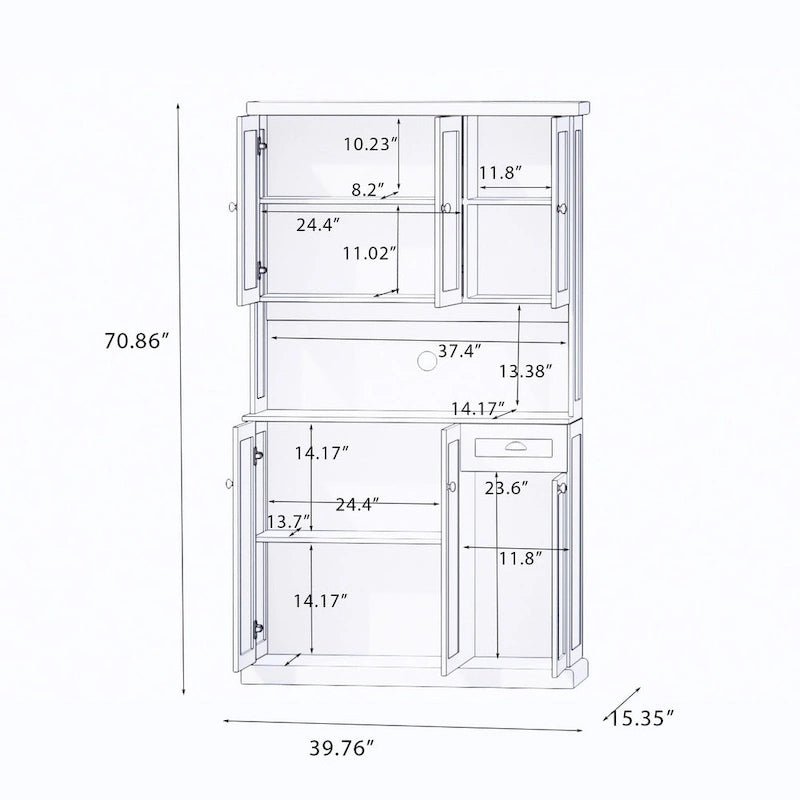 Buffet de salle à manger avec huche, Armoire de rangement de cuisine avec étagères réglables