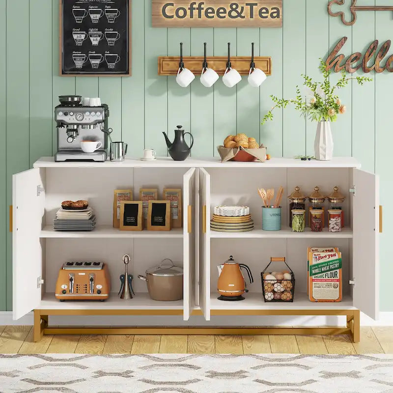 Buffet en or blanc avec rangement, buffet de cuisine
