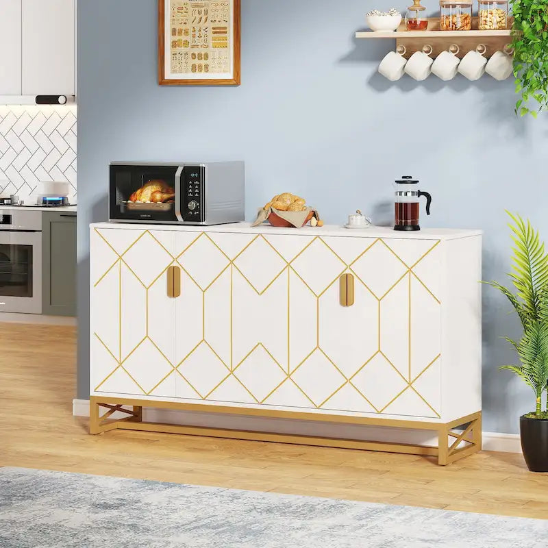 Buffet en or blanc avec rangement, buffet de cuisine