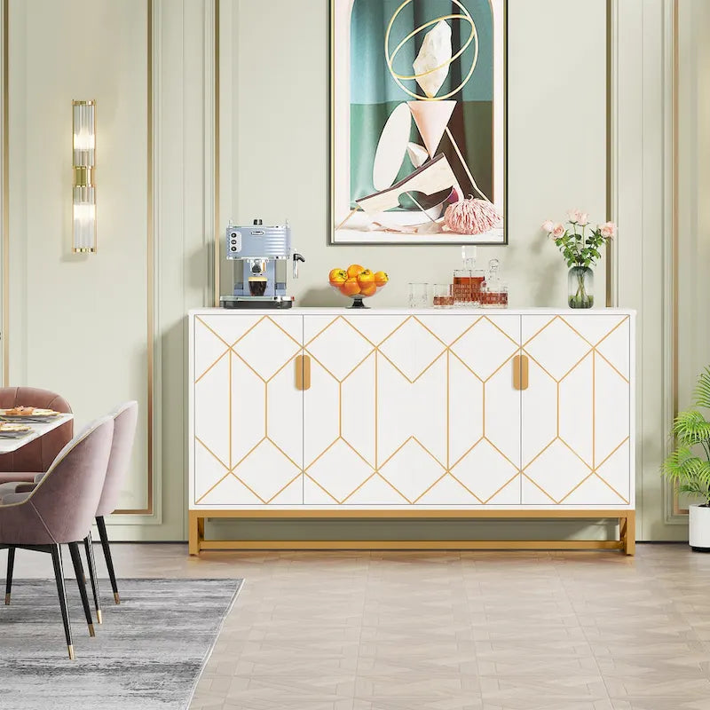 Buffet en or blanc avec rangement, buffet de cuisine