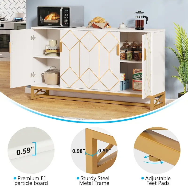 Buffet en or blanc avec rangement, buffet de cuisine