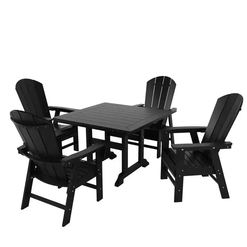 WestinTrends 5 Piece Outdoor Patio Dining Square Table and Curved Back Armchair Set