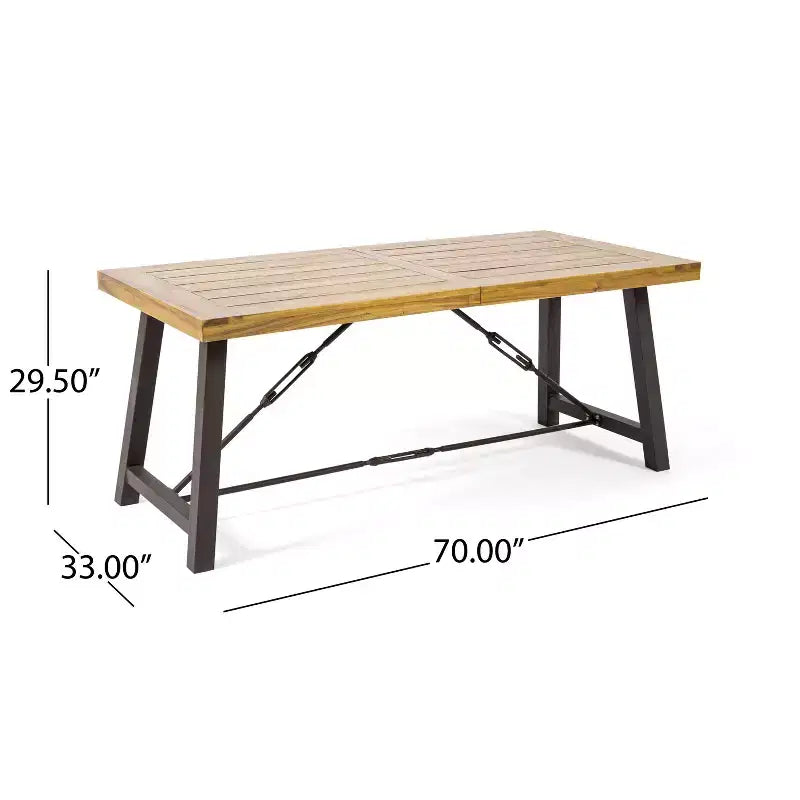 GDFStudio Rosario Outdoor Industrial Acacia Wood 3 Piece Picnic Dining Set, Teak/Rustic Metal