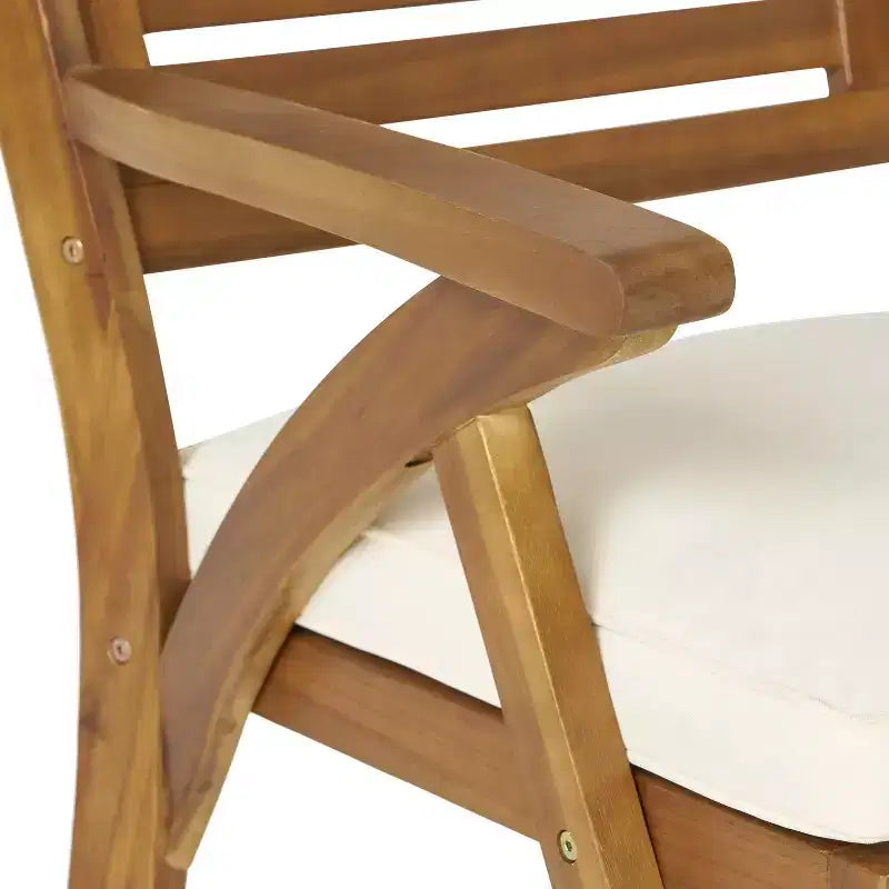 GDFStudio Baia Outdoor Acacia Wood 7 Piece Dining Set with Cushion, Teak/Cream