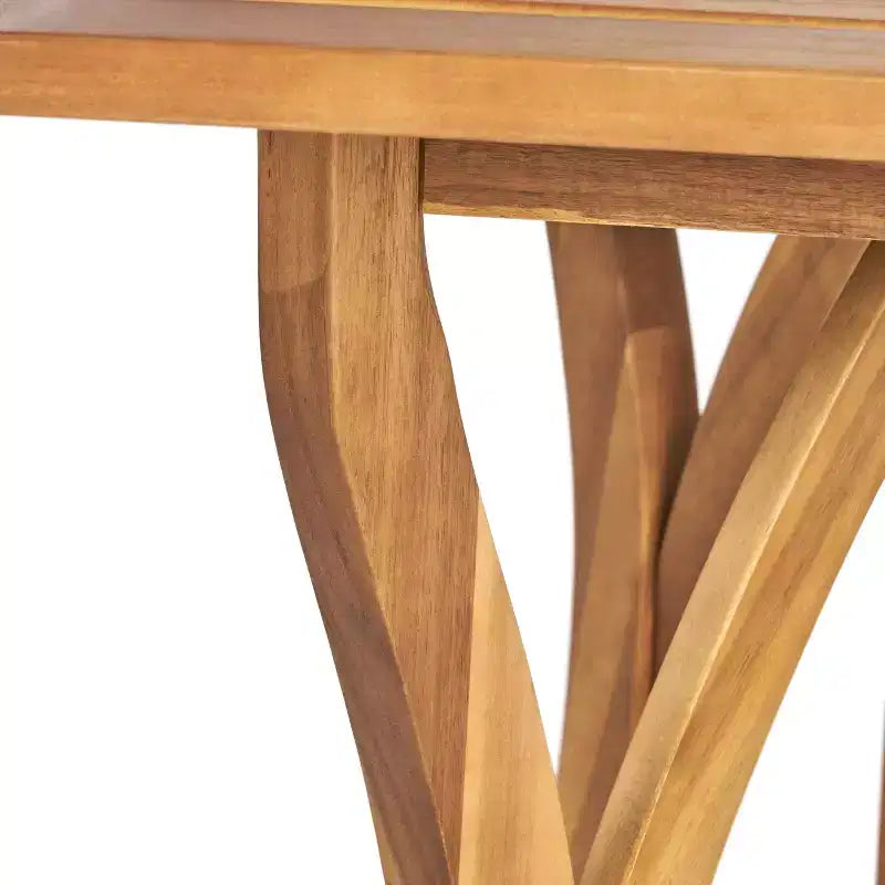 GDFStudio Baia Outdoor Acacia Wood 7 Piece Dining Set with Cushion, Teak/Cream