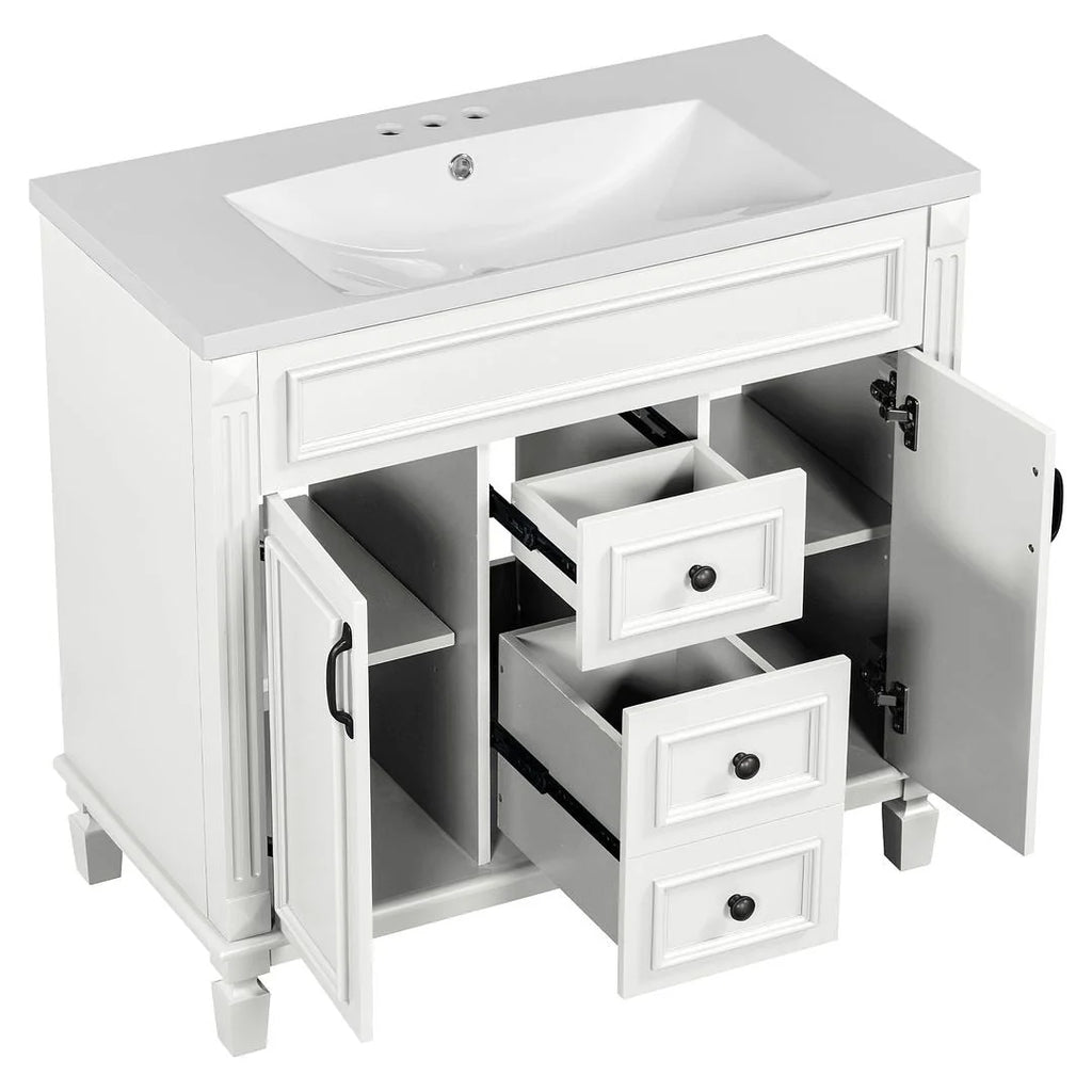 36'' Modern Bathroom Vanity with Top Sink and Mirror Cabinet,2 Doors and 2 Drawers