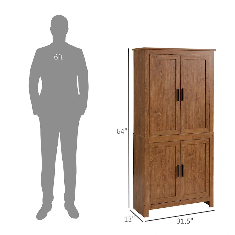 Garde-manger de cuisine autoportant de 162,5 cm à 4 portes avec 3 étagères réglables